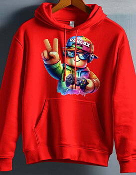Roblox Barn Hoodie - Unisex - Rob Fun - Röd