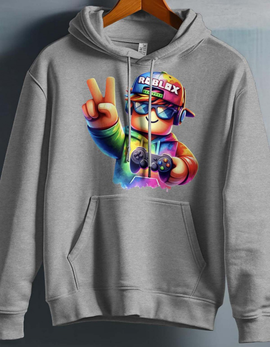 Roblox Barn Hettegenser - Unisex - Rob Fun - Grå