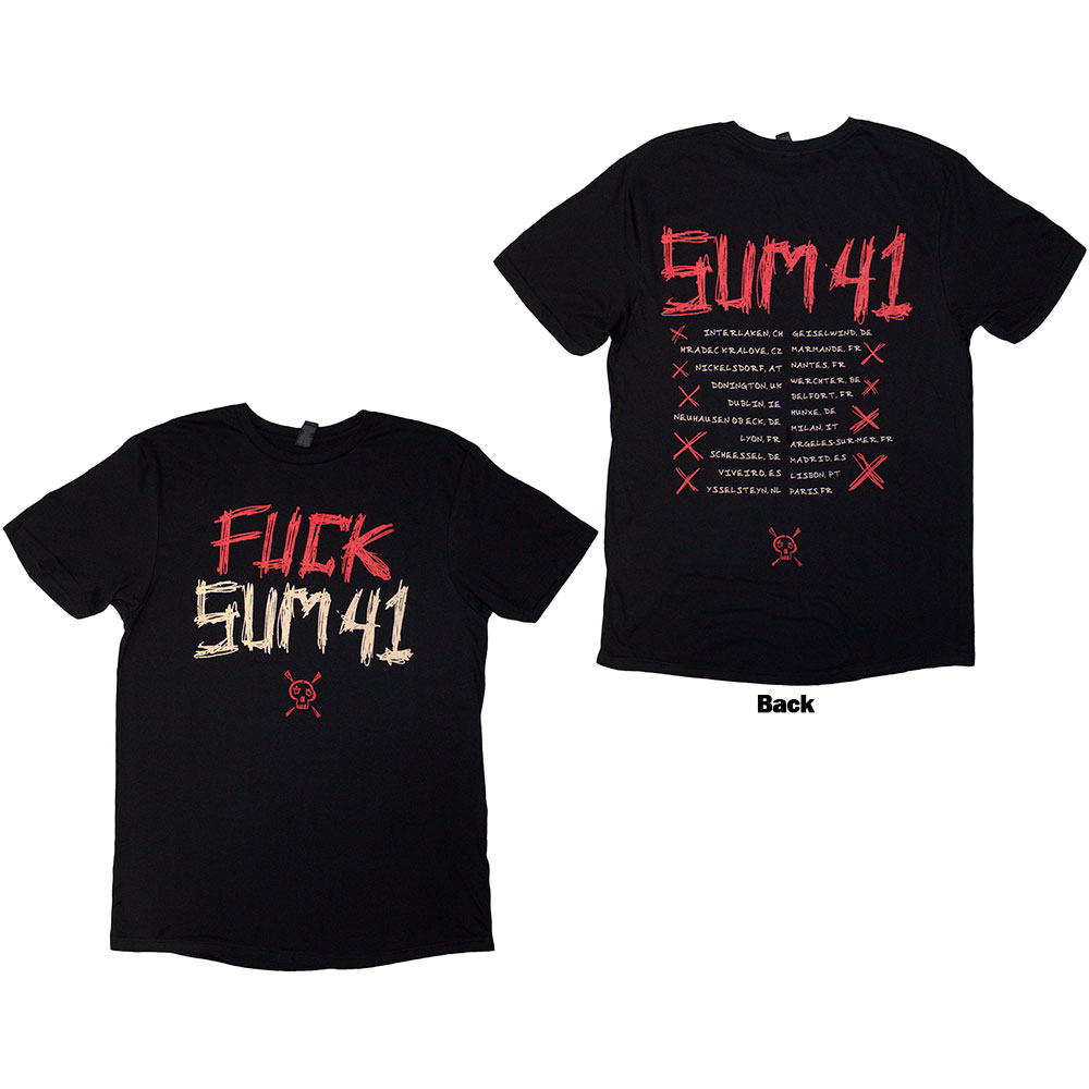 Sum 41 Unisex T-Shirt: Tour '24 Fuck Sum 41 (Black) (Back Print & Ex-Tour) (X-Large)