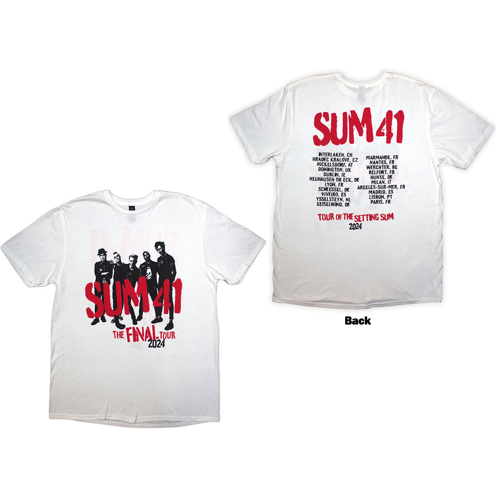 Sum 41 Unisex T-Shirt: Tour '24 Spray Paint (White) (Back Print & Ex-Tour) (X-Large)