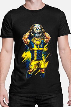 Sverige Fotboll Unisex T-shirt: "Viking" - Svart - 100% Bomull - Storlek XS-XXL