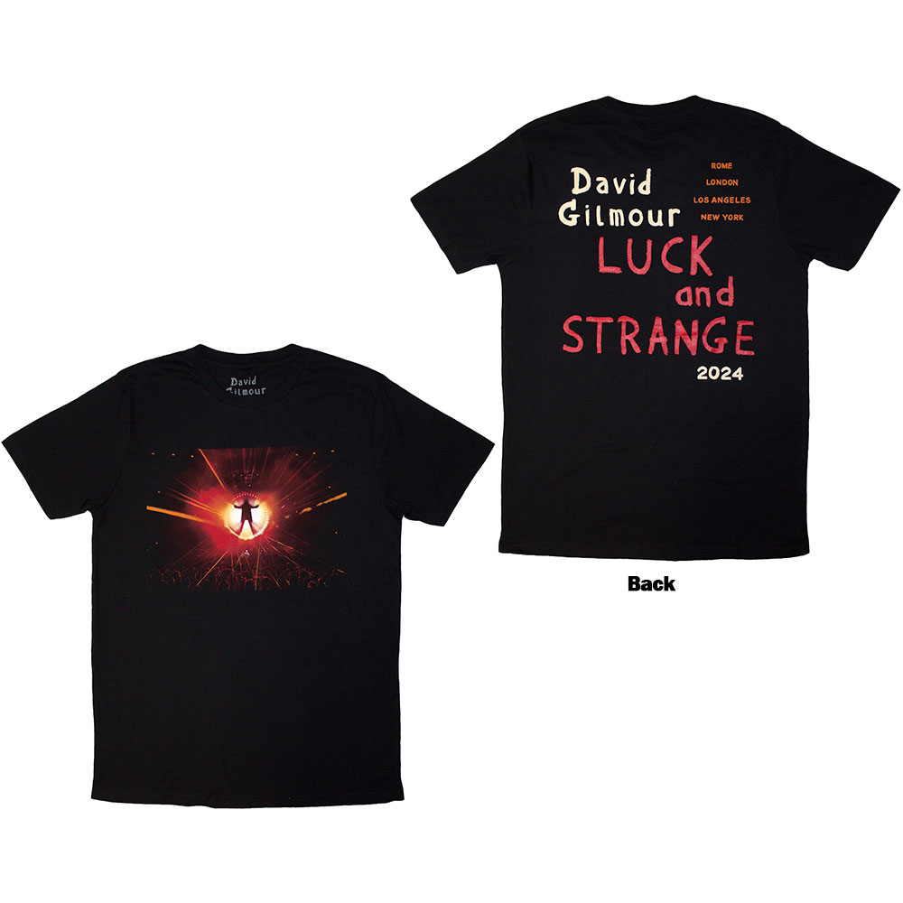David Gilmour Unisex T-Shirt: Luck & Strange Stage Shot (Black) (Back Print & Ex-Tour) (X-Large)