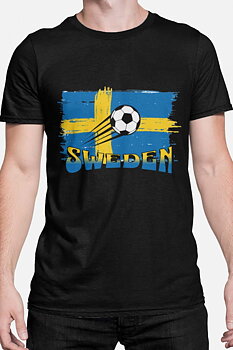 Sverige Fotboll Unisex T-shirt: "Flagga" - Svart - 100% Bomull - Storlek XS-XXL