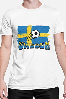 Sverige Fotboll Unisex T-shirt: "Flagga" - Vit - 100% Bomull - Storlek XS-XXL