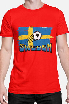Sverige Fotboll Unisex T-shirt: "Flagga" - Röd - 100% Bomull - Storlek XS-XXL
