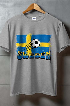 Sverige Fotboll Unisex T-shirt: "Flagga" - Grå - 100% Bomull - Storlek XS-XXL