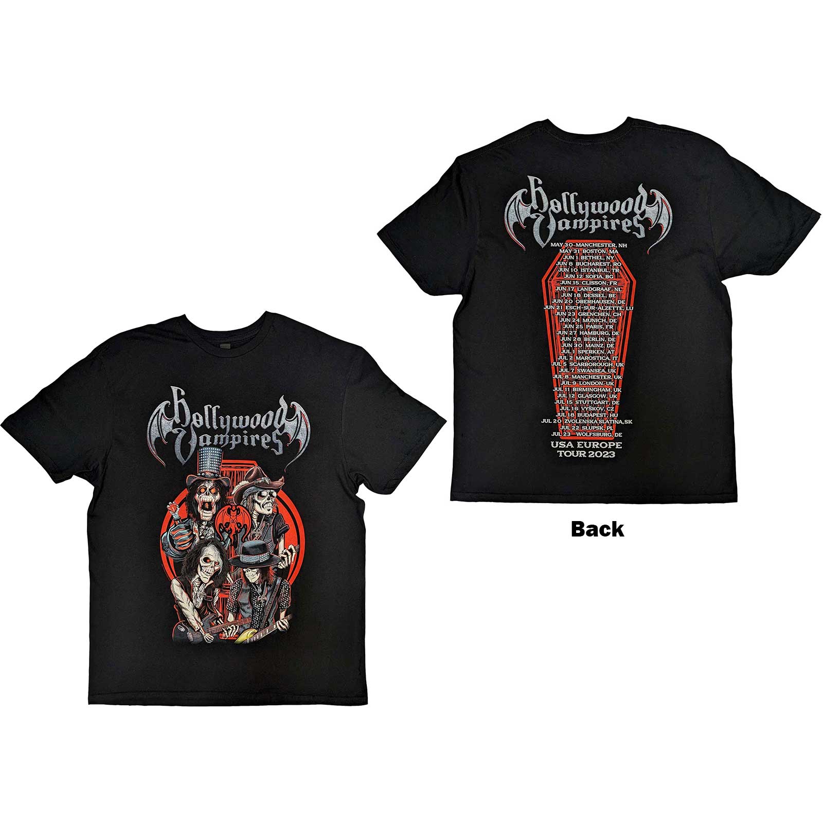 Hollywood Vampires Unisex T-Shirt: Caricatures (Back Print) (X-Large)