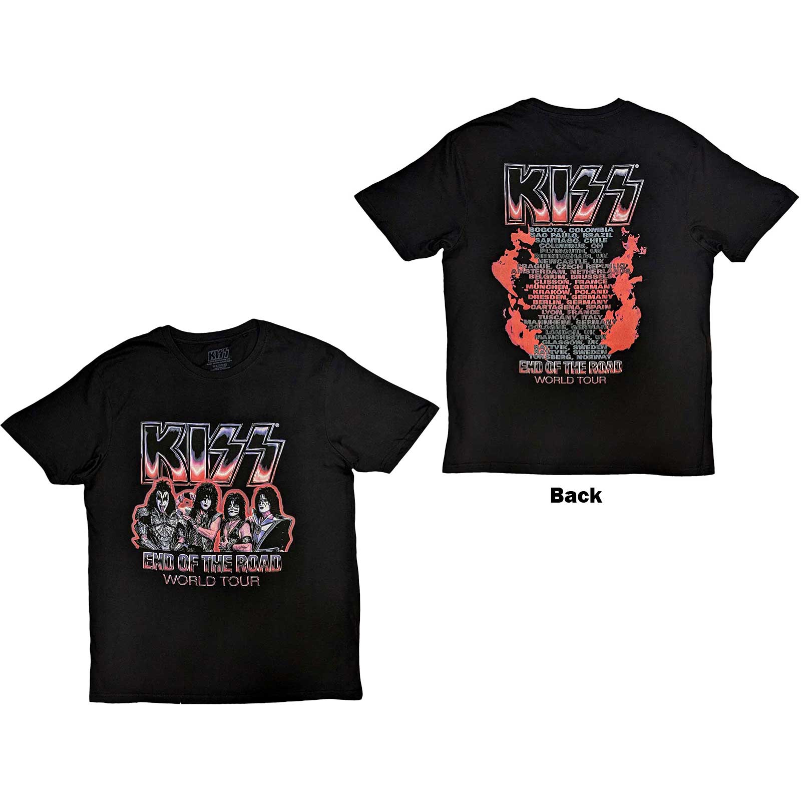 KISS Unisex T-Shirt: End Of The Road Tour Red (Back Print) (Small)
