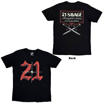 21 Savage Unisex T-Shirt: Death Before Dishonor Daggers (Black) (Back Print) (X-Large)
