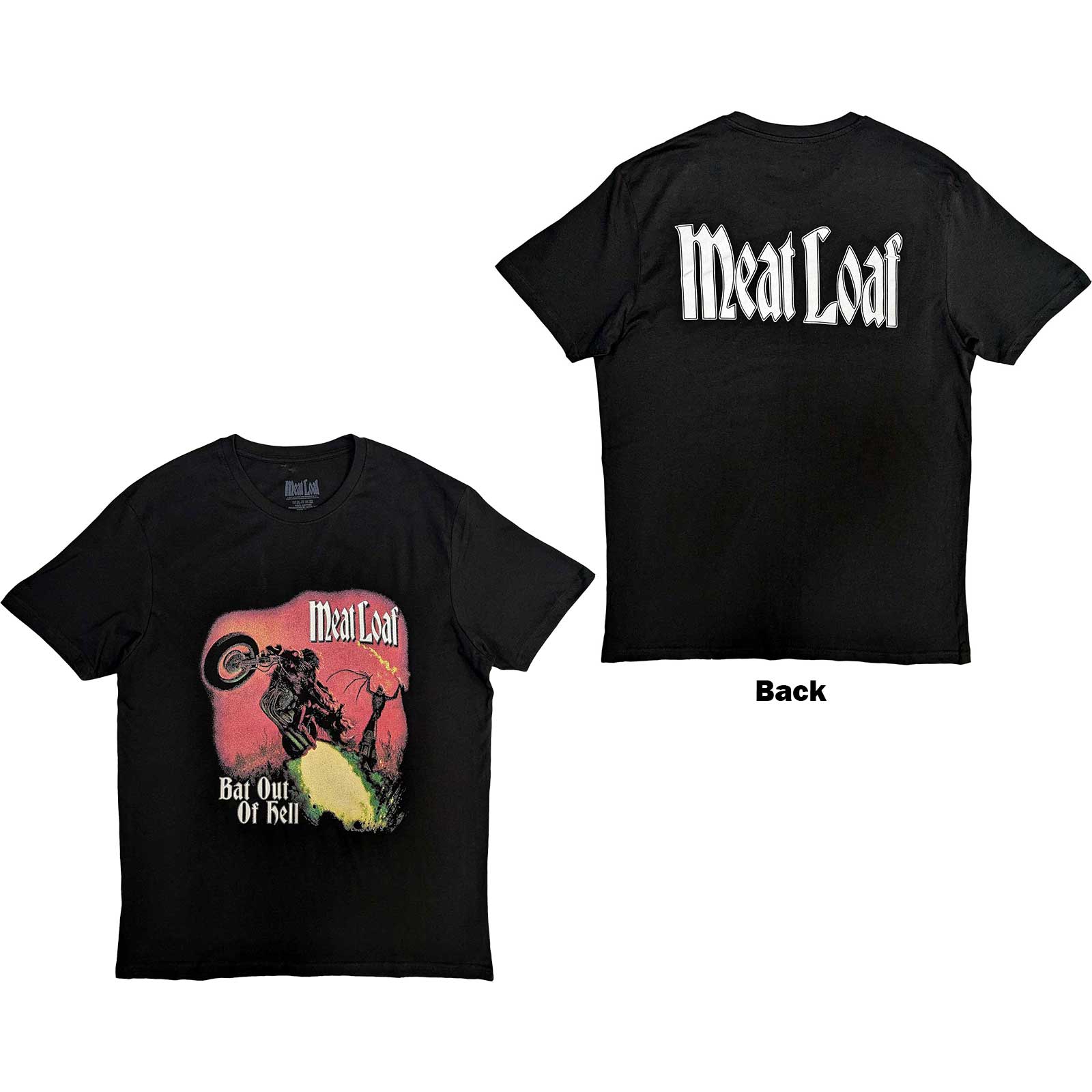 Meat Loaf Unisex T-Shirt: Bat Out Of Hell Cover (Back Print) (Large)