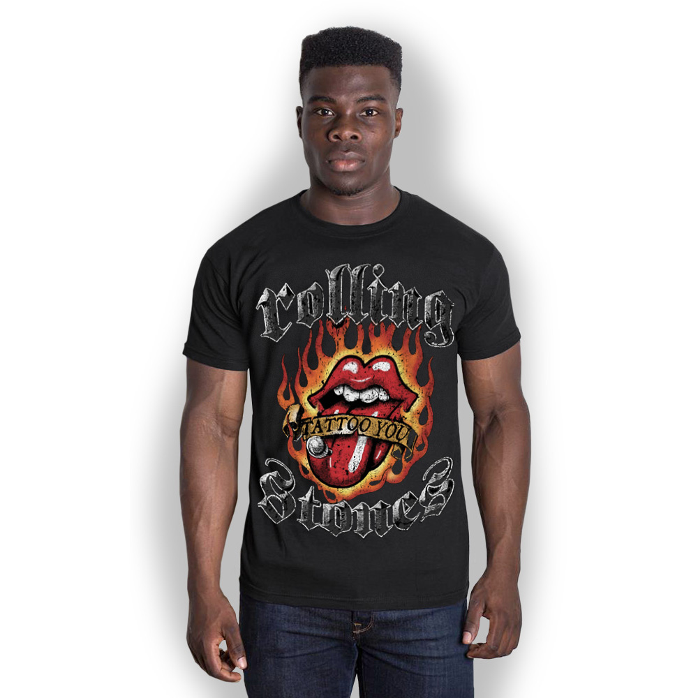 The Rolling Stones Unisex T-Shirt: Flaming Tattoo Tongue (Small)