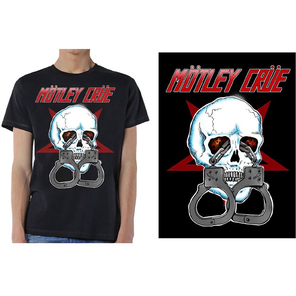 Motley Crue Unisex T-Shirt: Skull Cuffs 2 (Medium)