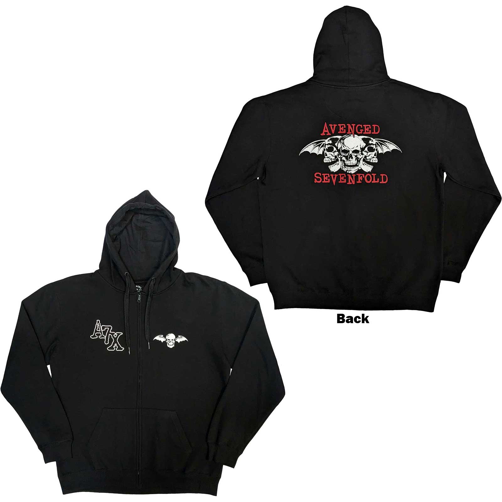 Avenged Sevenfold Unisex Zipped Hoodie: Dead Head (Back Print) (Large)