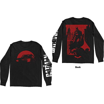 DC Comics Unisex Long Sleeved T-Shirt: The Batman Red Car & Figure (Back & Sleeve Print) (Large)