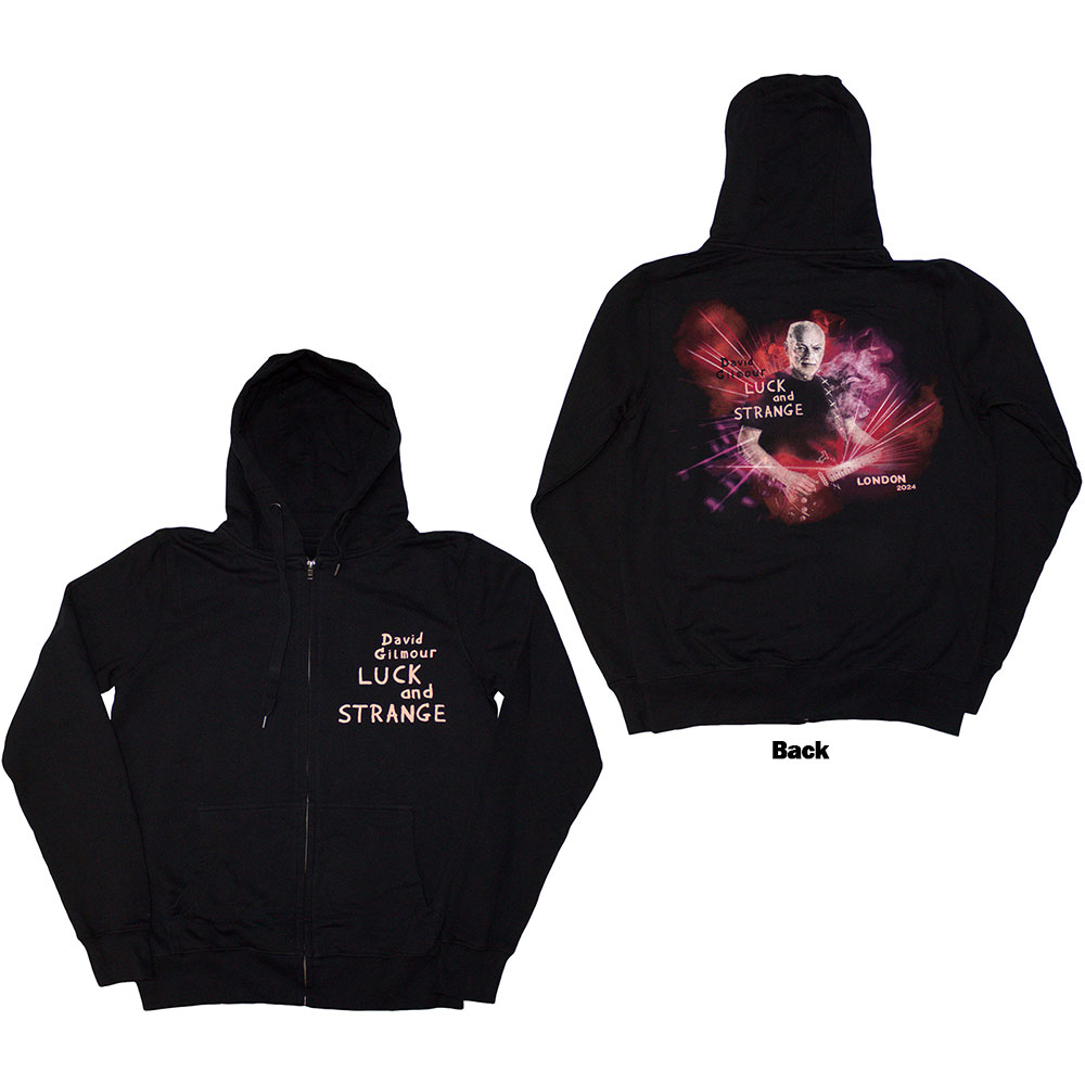 David Gilmour Unisex Pullover Hoodie: Luck & Strange London (Black) (Back Print & Ex-Tour) (XX-Large)