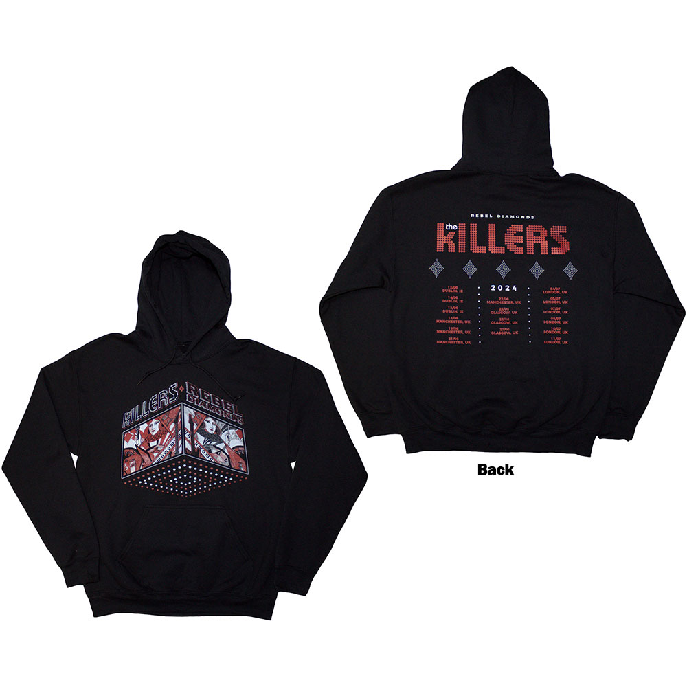 The Killers Unisex Pullover Hoodie: Tour '24 Rebel Diamonds (Black) (Back Print & Ex-Tour) (Large)