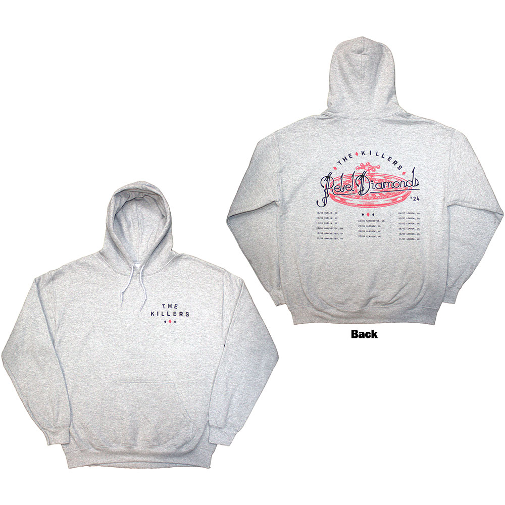The Killers Unisex Pullover Hoodie: Tour '24 Roulette Wheel (Grey) (Back Print & Ex-Tour) (Small)