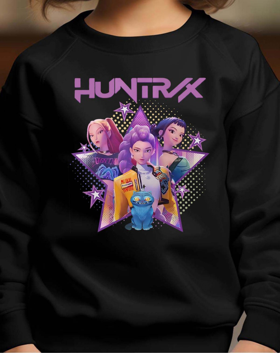 Huntrix Kpop Demon Hunters Børn Sweatshirt - Star - Sort - Unisex