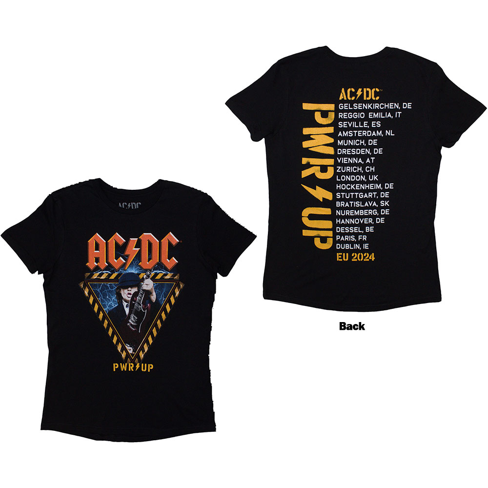 AC/DC Ladies T-Shirt: Angus Triangle PWR-UP EU Tour '24 (Back Print & Ex-Tour) (Medium)