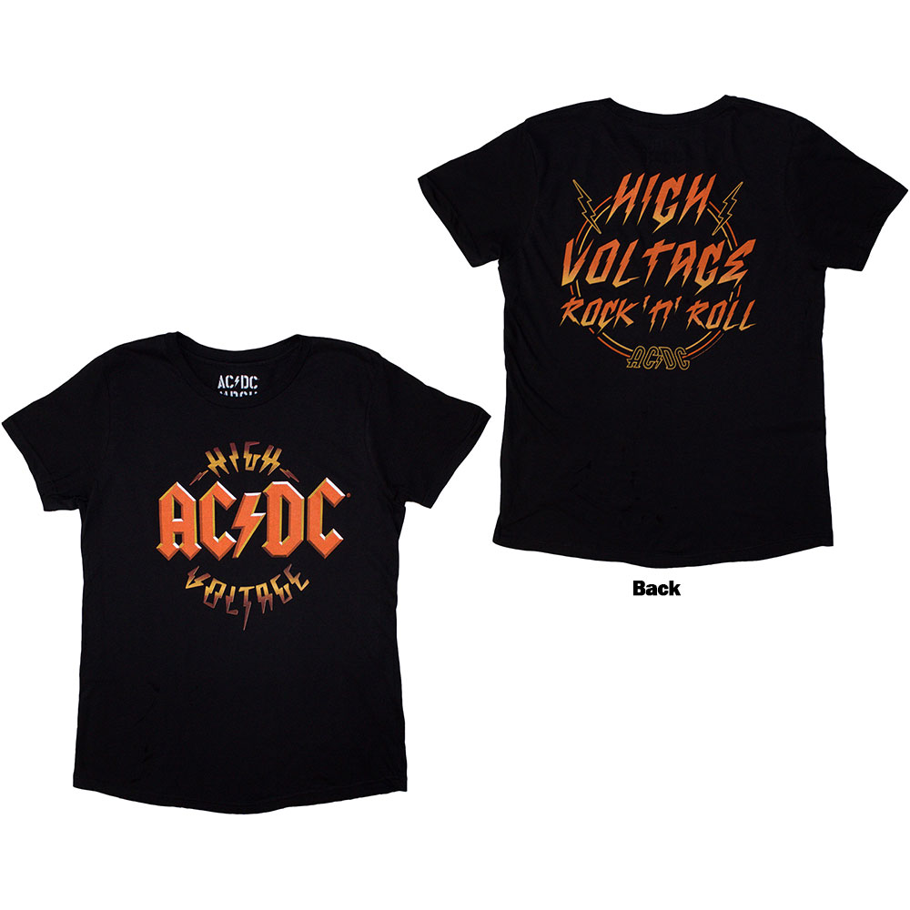 AC/DC Ladies T-Shirt: High Voltage RnR (Back Print) (Medium)
