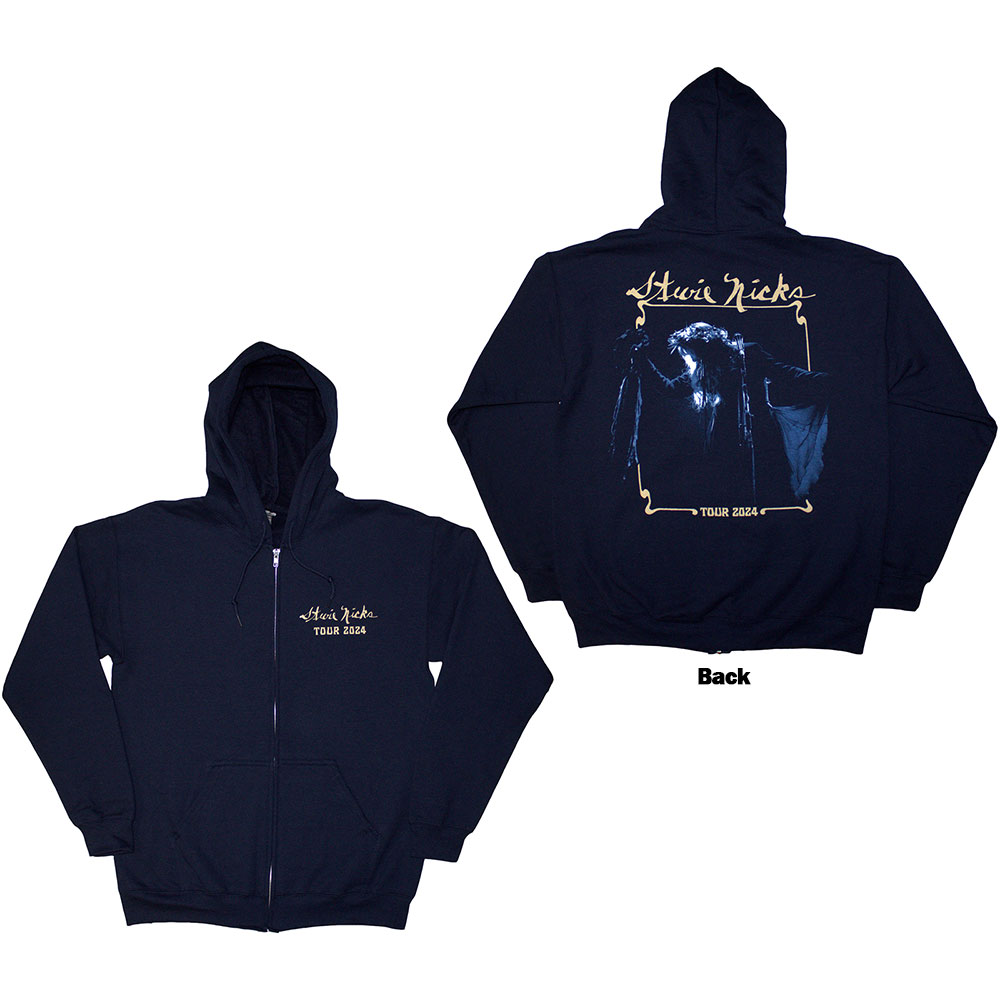 Stevie Nicks Unisex Zipped Hoodie: Tour '24 Live Photo (Navy Blue) (Back Print & Ex-Tour) (Small)