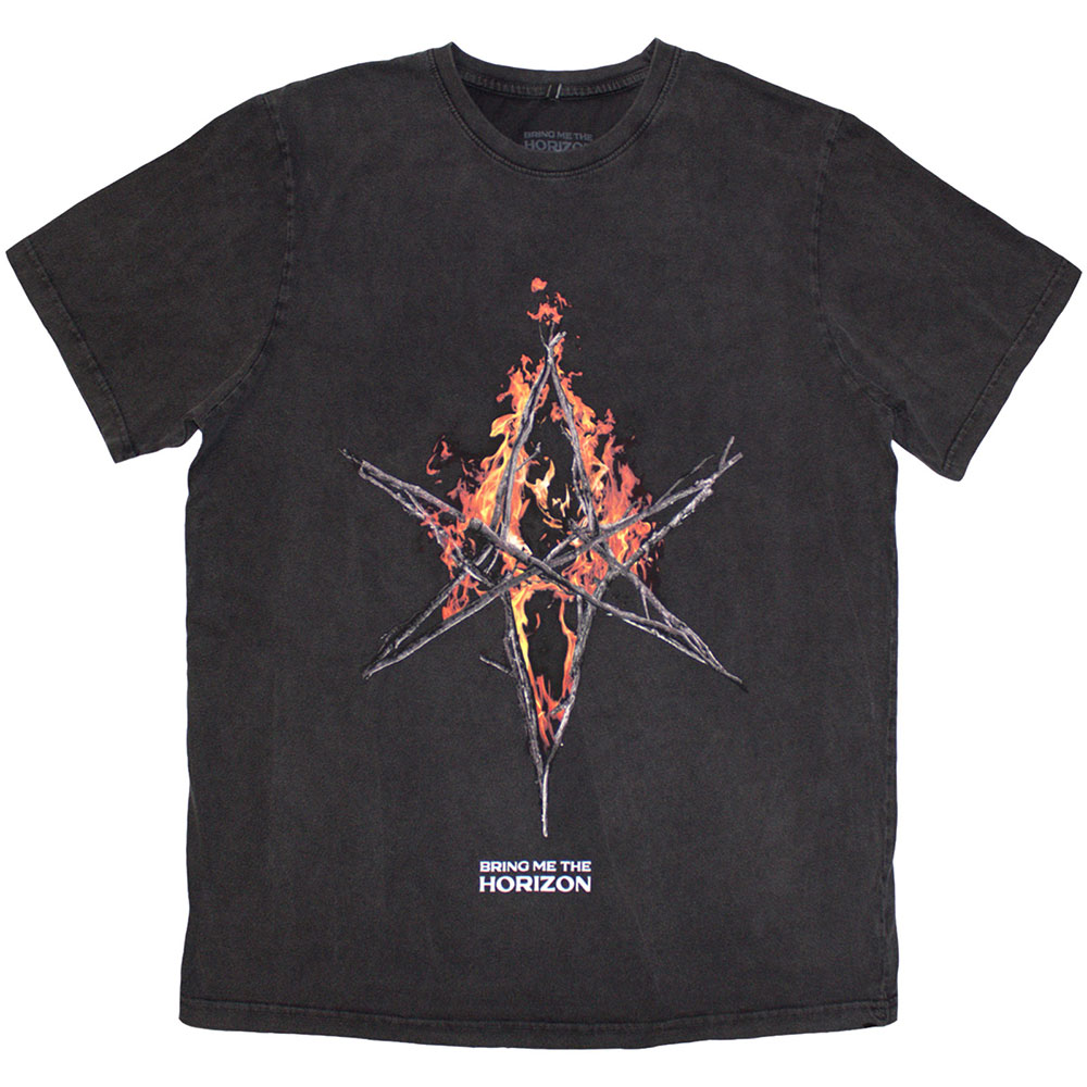 Bring Me The Horizon Unisex T-Shirt: Flame Hex & Text Logo (Wash Collection) (Small)