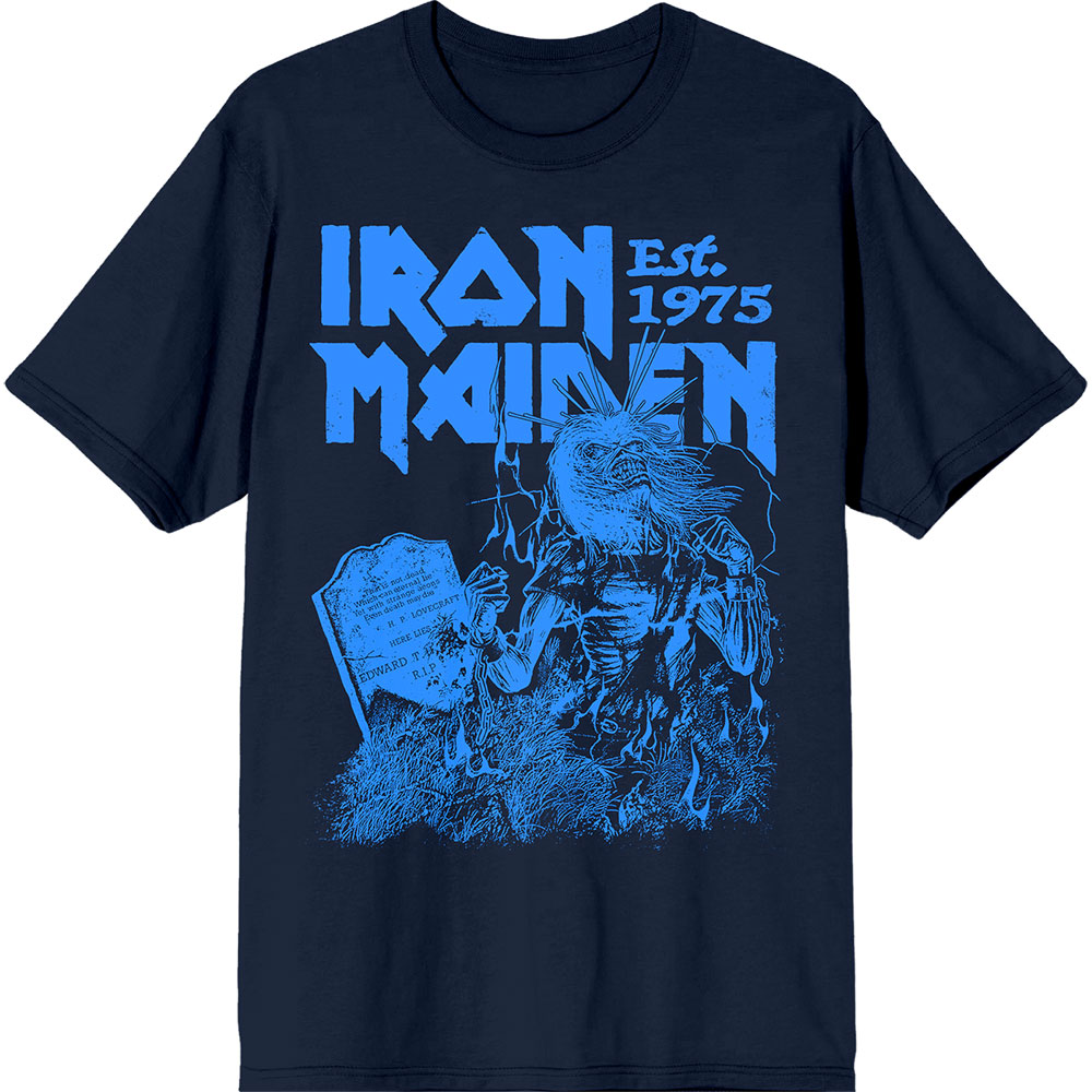 Iron Maiden Unisex T-Shirt: Est. 1975 Life After Death Stamp (Navy Blue) (Small)