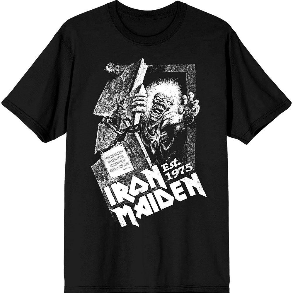 Iron Maiden Unisex T-Shirt: Est. 1975 No Prayer Grave (Black) (Small)