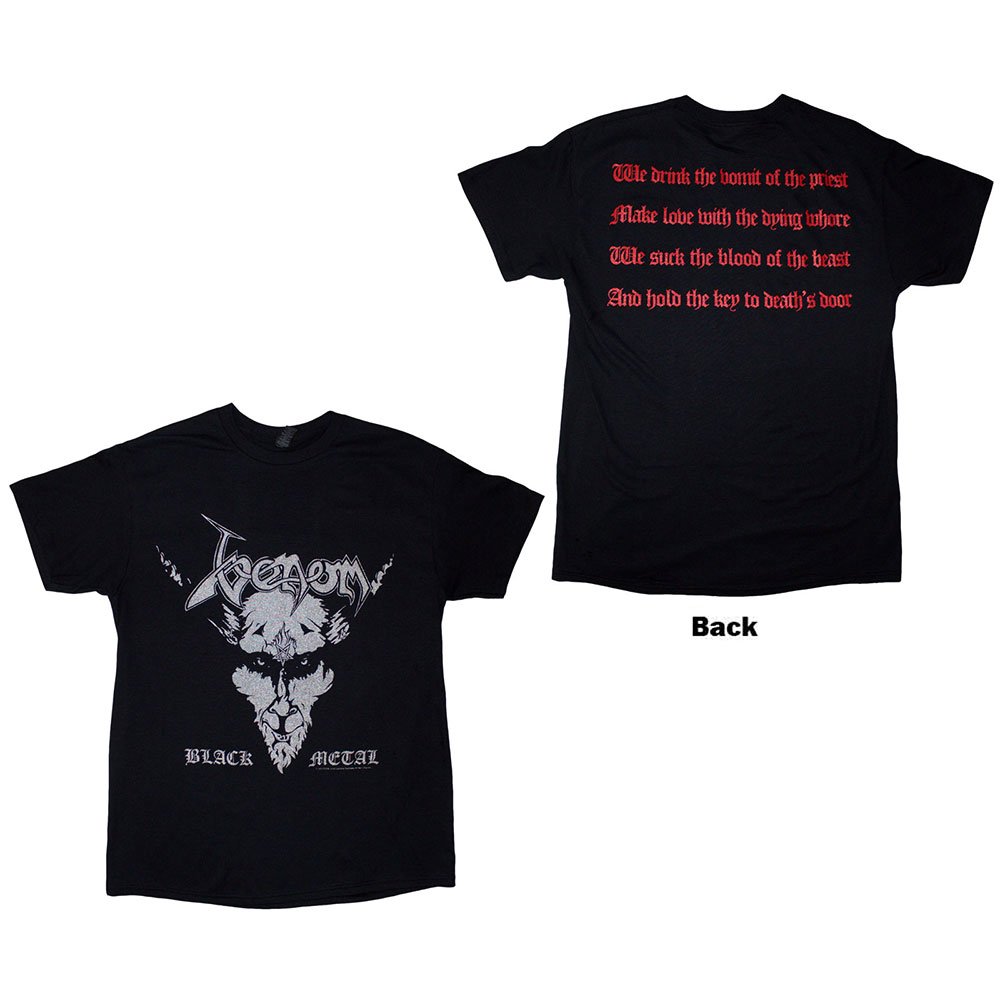 Venom Unisex T-Shirt: Black Metal (Black) (Back Print) (Small)