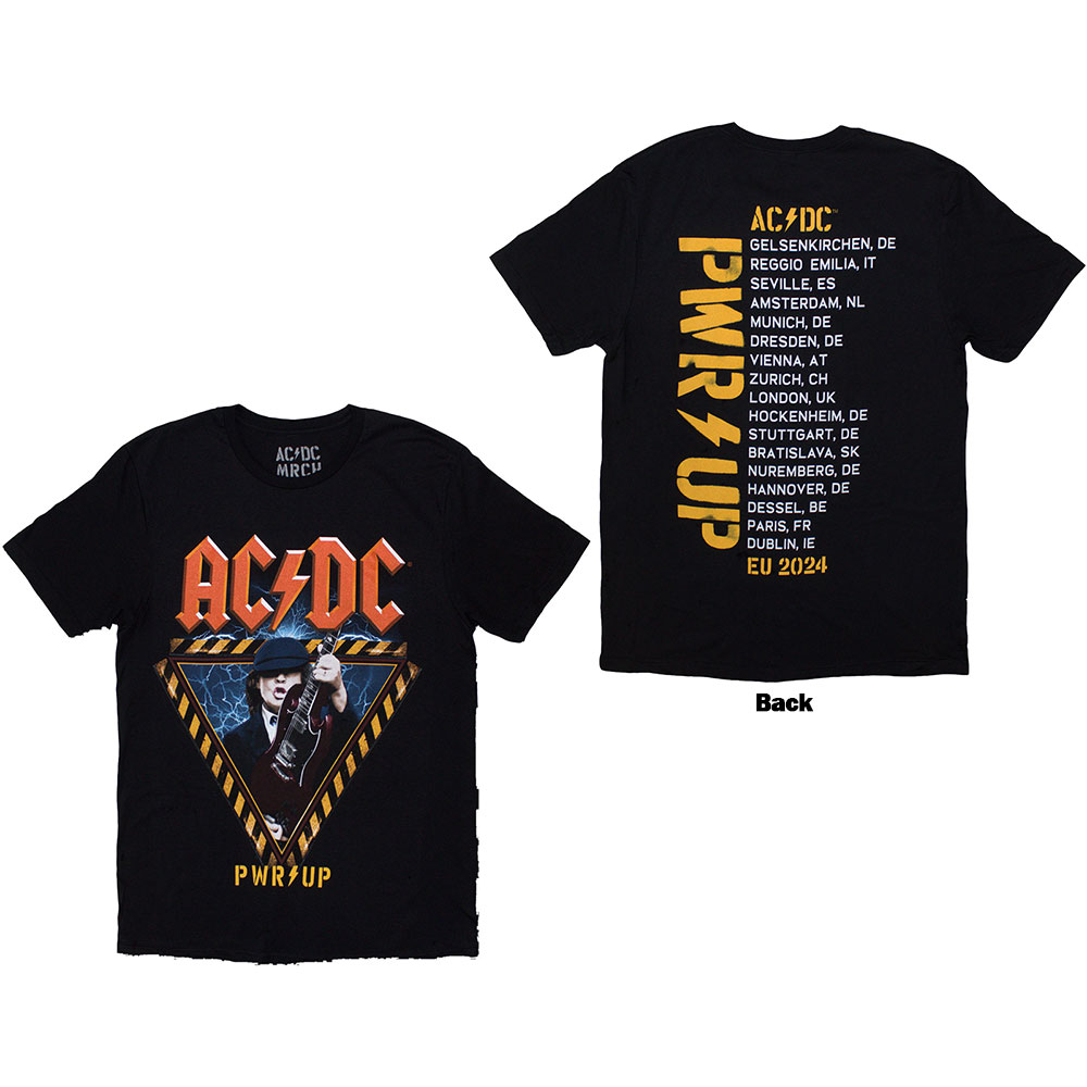 AC/DC Unisex T-Shirt: Angus Triangle PWR-UP EU Tour '32 (Back Print & Ex-Tour) (XXX-Large)