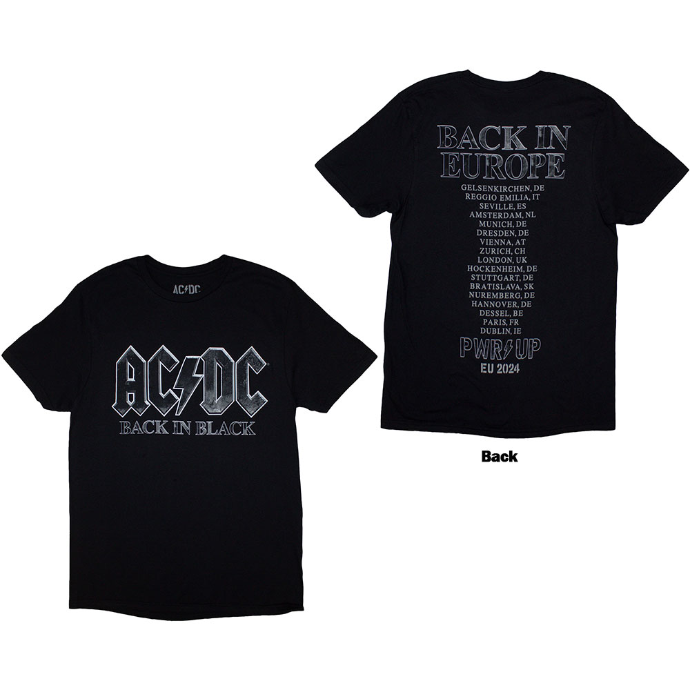 AC/DC Unisex T-Shirt: Back In Black PWR-UP EU Tour '24 (Back Print & Ex-Tour) (XXX-Large)