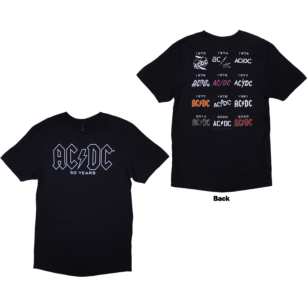 AC/DC Unisex T-Shirt: History Logo (Back Print) (Small)
