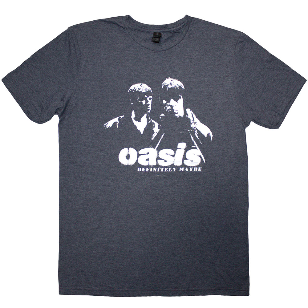 Oasis Unisex T-Shirt: Definitely Maybe Photo Stencil (Navy Blue) (Small)