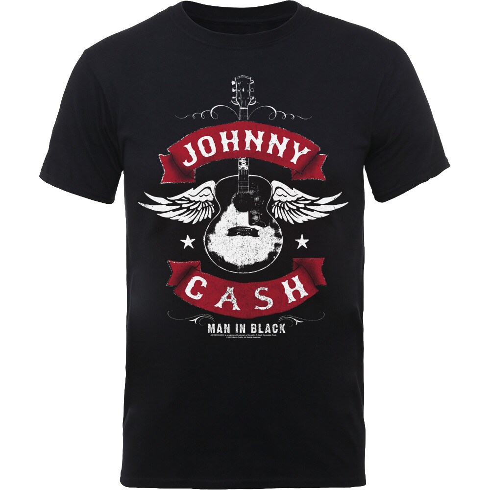 Johnny Cash Unisex T-Shirt: Winged Guitar (Small) - 2