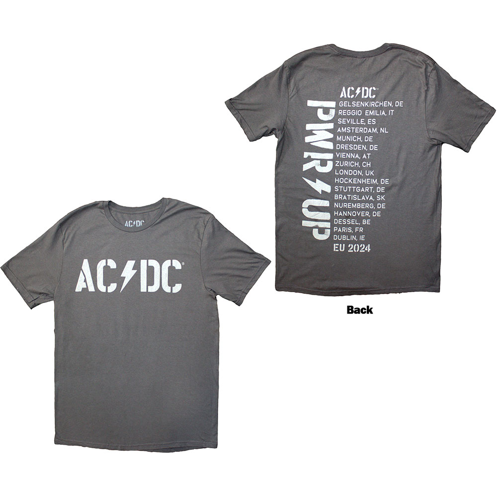 AC/DC Unisex T-Shirt: Logo PWR-UP EU Tour '24 (Back Print & Ex-Tour) (X-Large)