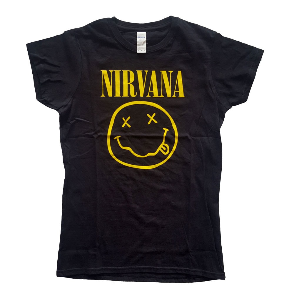 Nirvana Ladies T-Shirt: Yellow Smiley (Large)