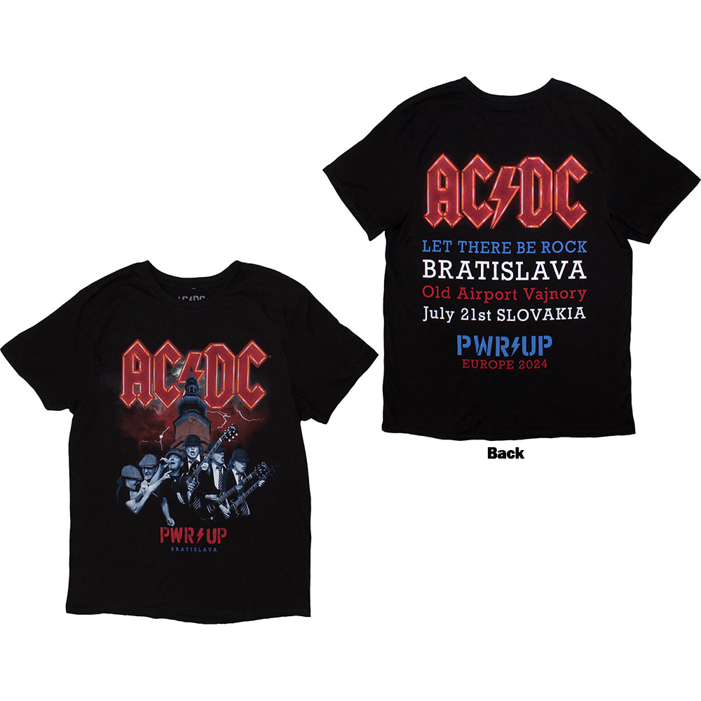 AC/DC Unisex T-Shirt: PWR-UP Bratislava '24 (Back Print & Ex-Tour) (Medium)