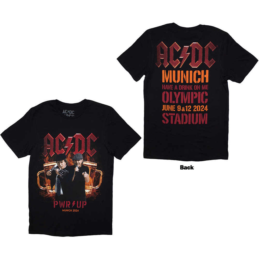 AC/DC Unisex T-Shirt: PWR-UP Munich '24 (Back Print & Ex-Tour) (Small)