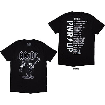 AC/DC Unisex T-Shirt: PWRD-UP B&W Photo EU Tour '24 (Back Print & Ex-Tour) (X-Large)