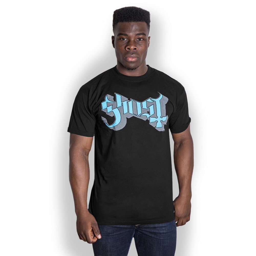 Ghost Unisex T-Shirt: Blue/Grey Keyline Logo (Medium) - 2