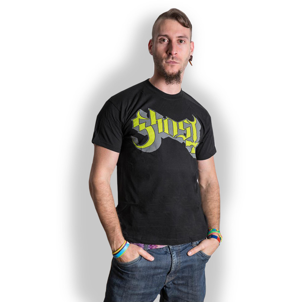 Ghost Unisex T-Shirt: Green/Grey Keyline Logo (Medium)