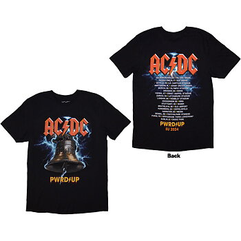 AC/DC Unisex T-Shirt: PWRD-UP In Rock We Trust (Back Print & Ex-Tour) (Large)