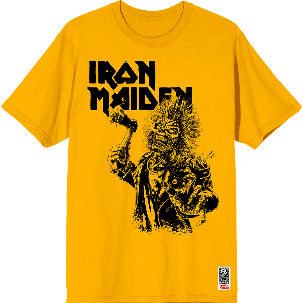 Iron Maiden Unisex T-Shirt: Est. 1975 Eddie Axe Graphic (Yellow) (Large)