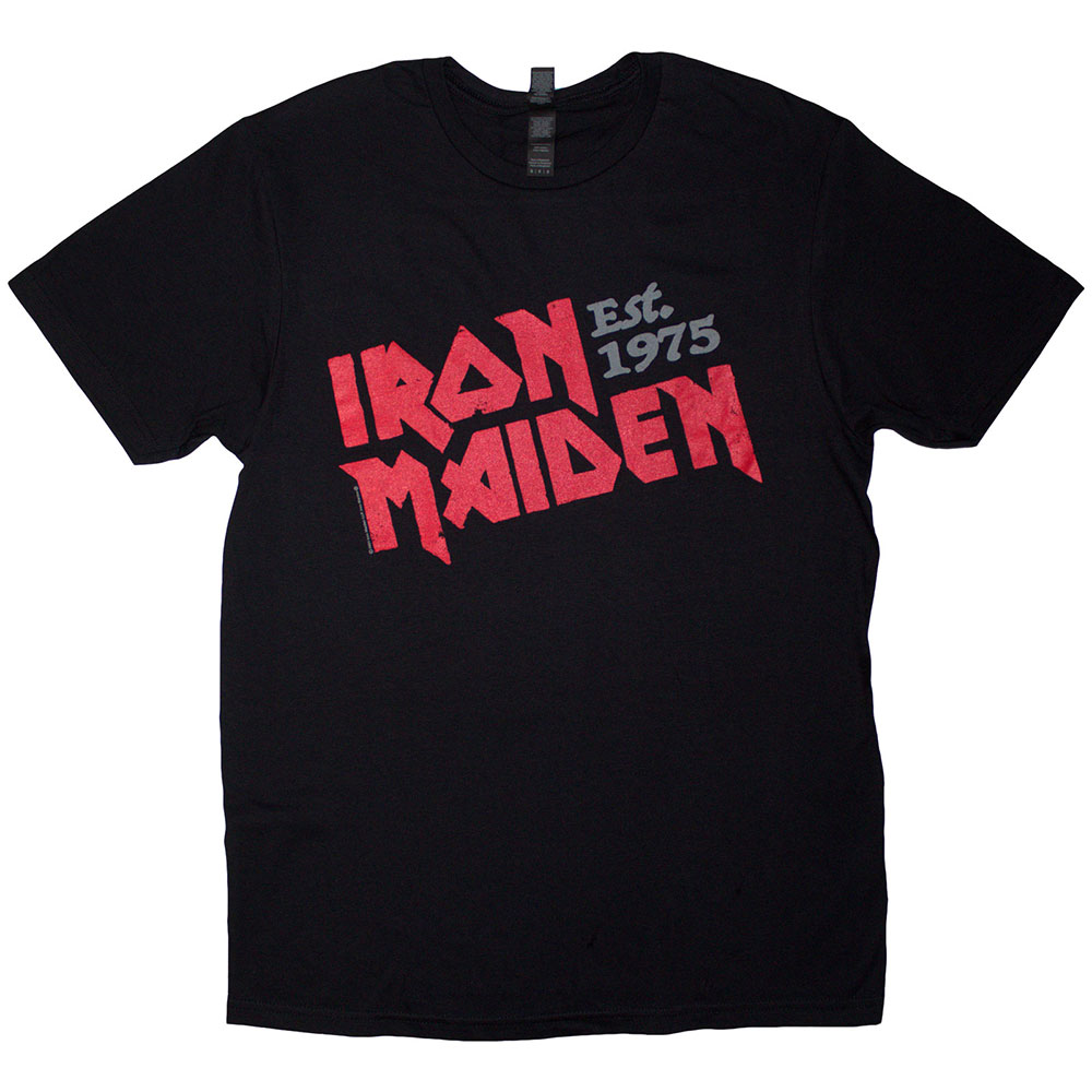 Iron Maiden Unisex T-Shirt: Est. 1975 Slanted Logo (Black) (Large)