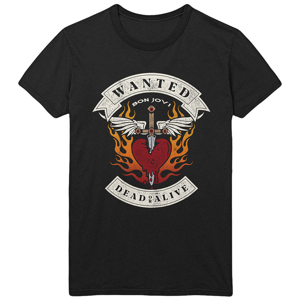 Bon Jovi Unisex T-Shirt: Wanted Flames (X-Large)