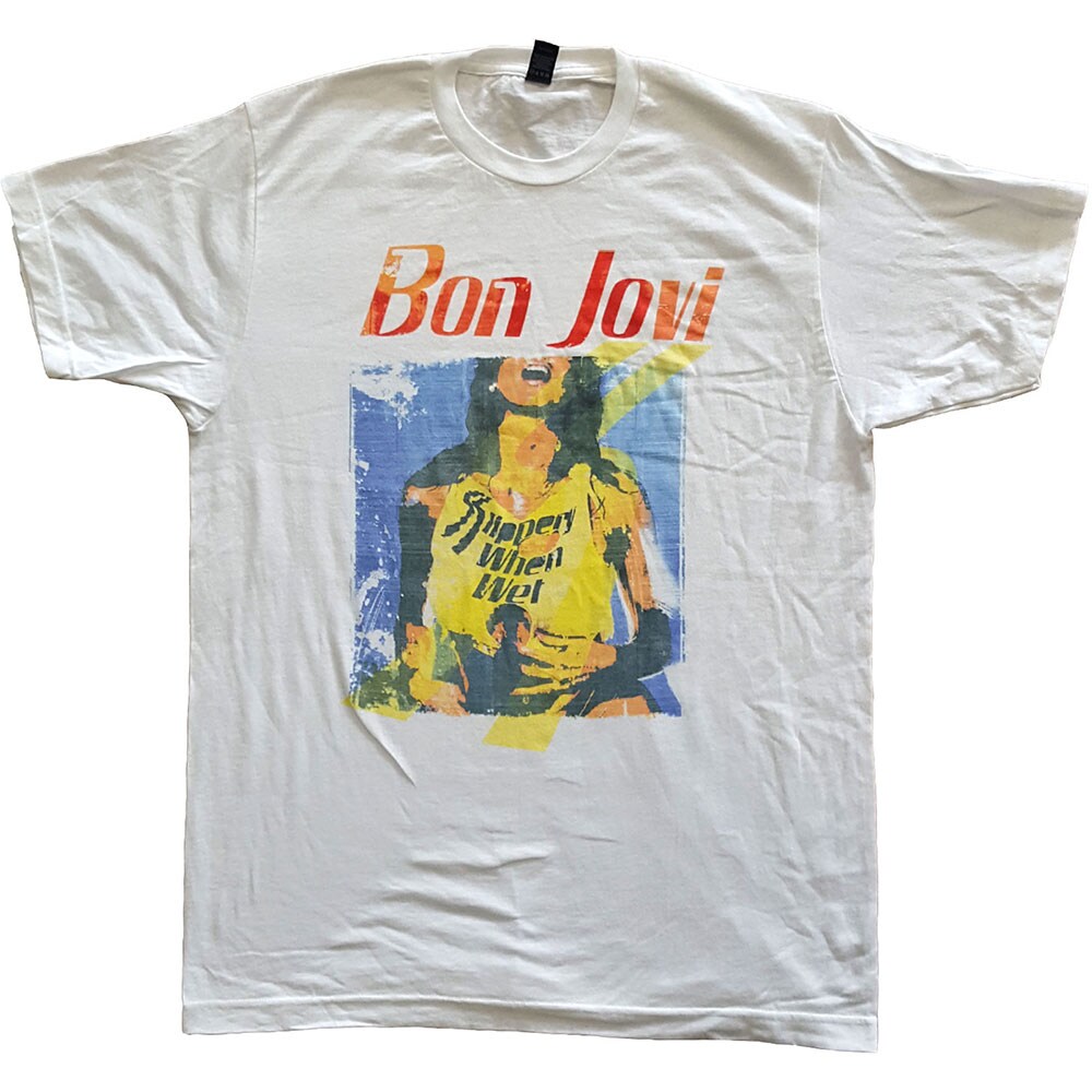 Bon Jovi Unisex T-Shirt: Slippery When Wet Original Cover (Medium)