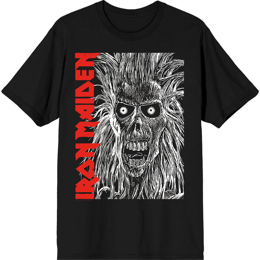 Iron Maiden Unisex T-Shirt: Eponymous Face Red Logo (Black) (Medium)