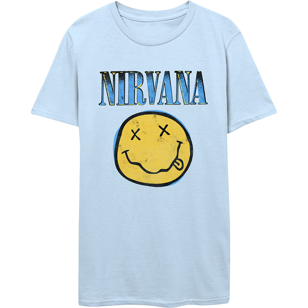 Nirvana Unisex T-Shirt: Xerox Smiley Blue (Small)