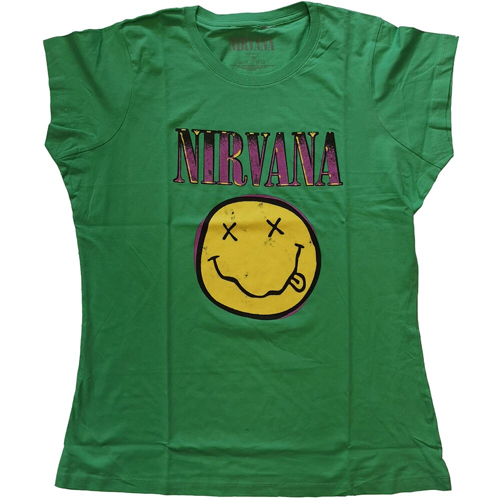 Nirvana Ladies T-Shirt: Xerox Smiley Pink (X-Large)