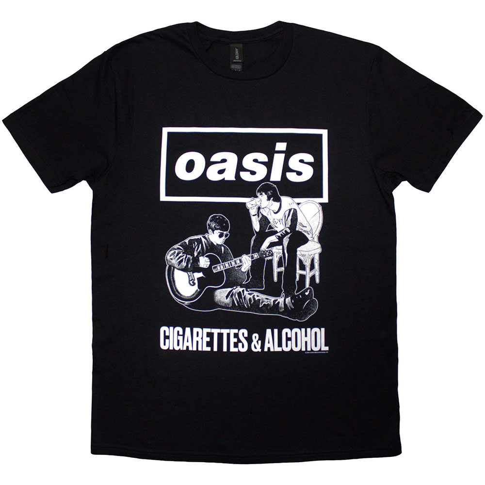 Oasis Unisex T-Shirt: Cigarettes & Alcohol Illustration Mono (Black) (Medium)